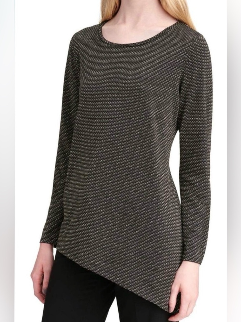 Calvin Klein black & metallic gold asymmetrical long-sleeve top
